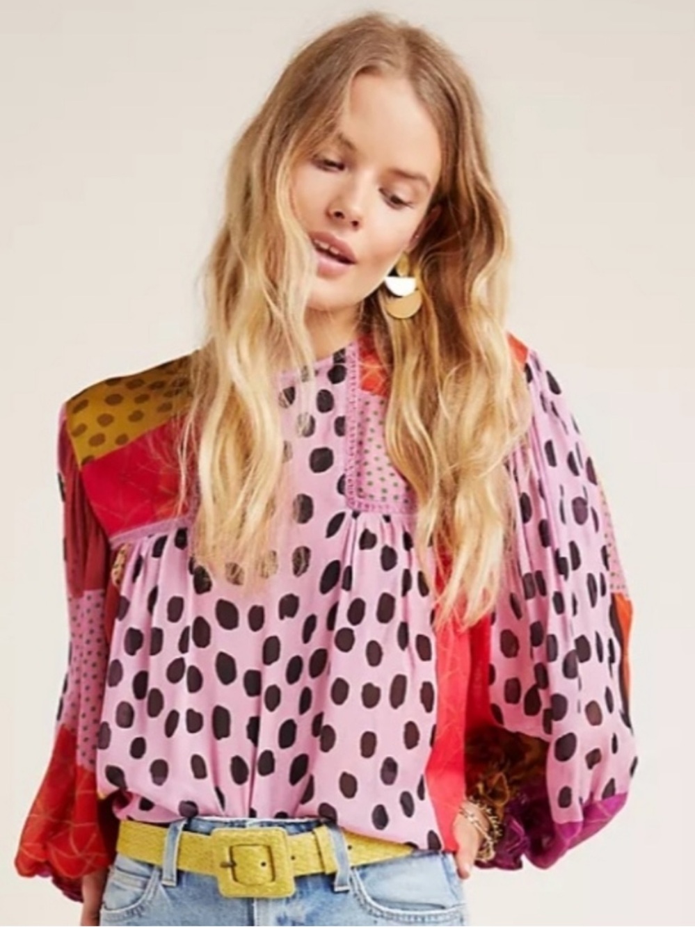 Bl^nk London for Anthropologie Miranda Peasant Patchwork Blouse Multicolor Small